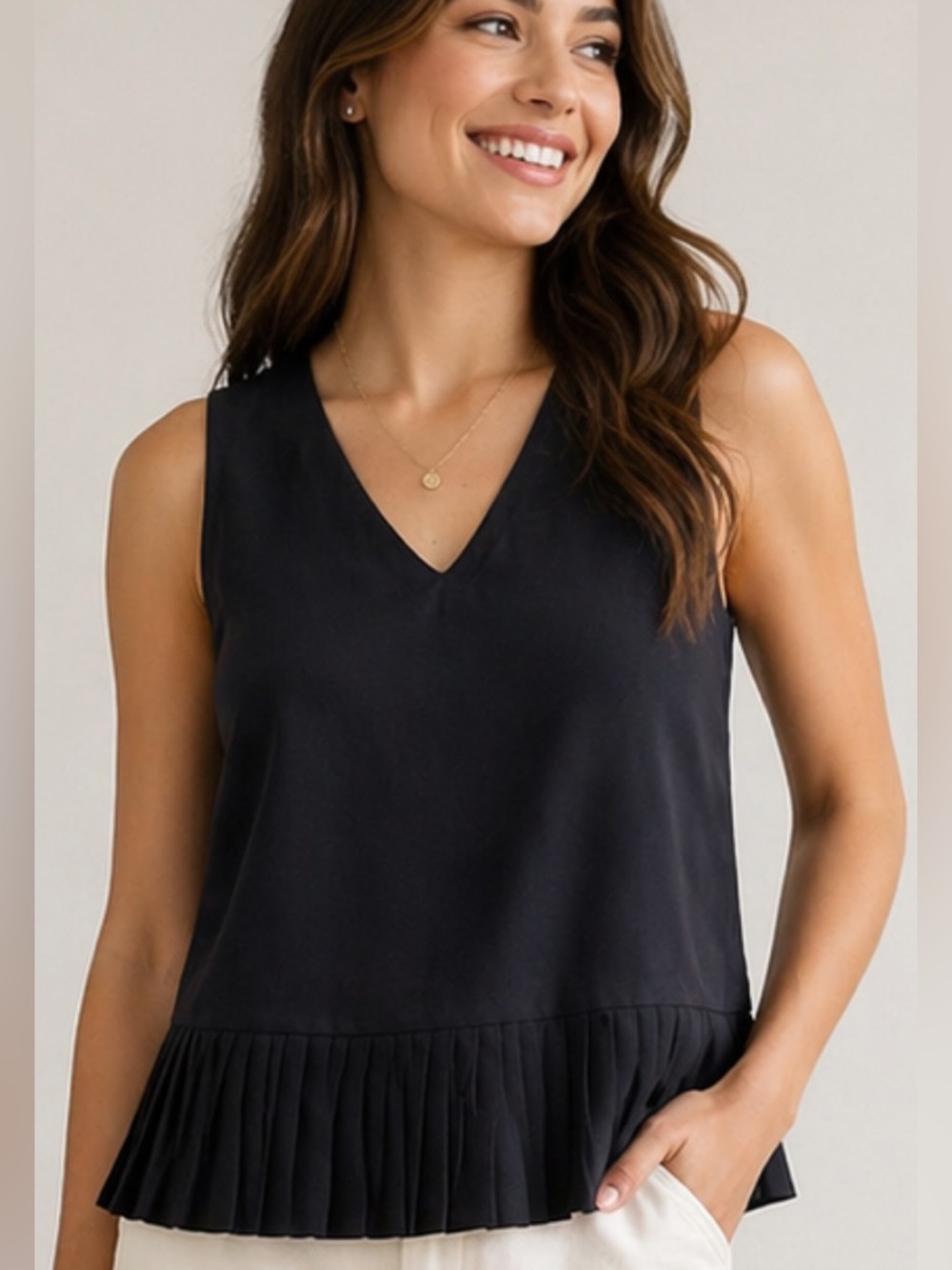 Banana Republic Black Pleated Hem Tank Top